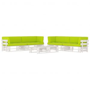 VidaXL Salon de jardin palette 6 pcs et coussins Pin impr&eacute;gn&eacute; de blanc Vert vif