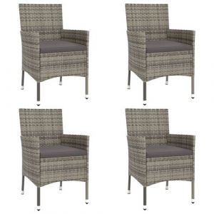 VidaXL Ensemble de bistro de jardin 5 pcs coussins gris poly rotin