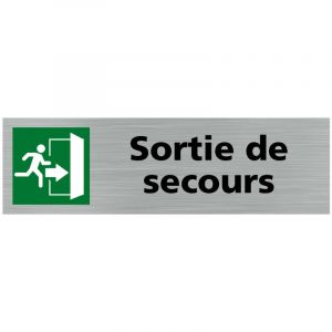 Signaletique.biz France - Pictogramme sortie de secours (Q0388). Signalisation Porte - 170 x 50 mm - Autocollant souple ou plaque alu brossé 2mm.