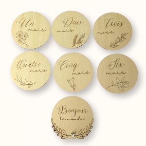 Image de Cartes &eacute;tapes en bois mois par mois - forme ronde