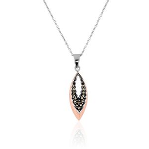 Cleor Collier en Argent 925/1000 Bicolore et Marcassite Noire