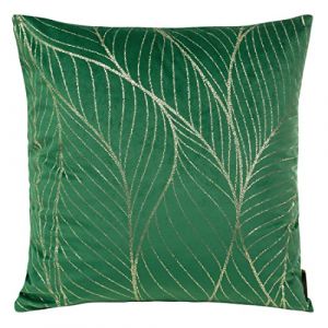 Eurofirany Housse de Coussin élégante en Velours avec Impression 45 x 45 cm - Housse de Coussin en Velours Doux - Feuilles Tropicales - Vert foncé