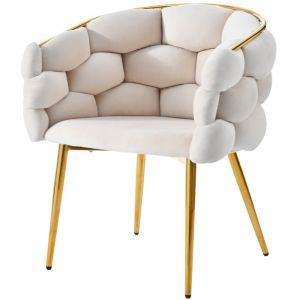 Magicfox - Chaises de luxe en velours 1 chaise à bulles(chaises de salon, chaises de maquillage), pieds en fer plaqué or-beige