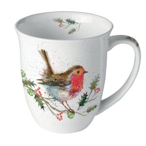 Ambiente Mug En Porcelaine Fine Rouge-Gorge De Noël