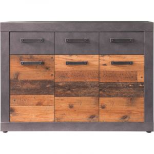 Ebuy24 - Indy Commode, 3 portes, 3 tiroirs, imitation chêne gris, look vieux bois.