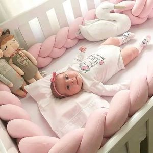 Tour De Lit Tresse - Douce Tour De Lit Bebe 2m Avec Cordon D'attache Idéal Pour La Sécurité De Votre Bébé(Rose Bleu Blanc)