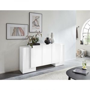 Image de Alter Dmora Buffet moderne 5 portes, Made in Italy, Buffet de cuisine, Buffet design de salon, 170x45h85 cm, couleur blanc brillant