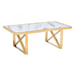 Homy France - Table basse levanto gold verre effet marbré blanc 120x60x45cm