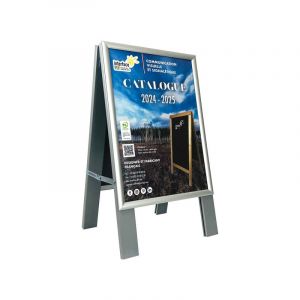 Interface Plv - Chevalet stop trottoir bois gris avec porte affiche alu format A2 - Dimensions 78 x 45 cm