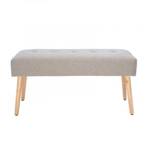 Miliboo Banc scandinave capitonné en tissu effet velours texturé beige et bois clair L96 cm guesta