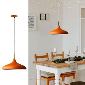 Lampe Suspendue Simple Avec Tête de Lit en Bois Orange – Lustre Vintage E27 Ø35 cm pour Salon, Chambre ou Salle à Manger