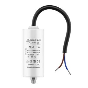 Condensateur 70 uF pour Moteur Monophasé - Utilisation pour Kärcher, Pompe de Piscine, Porte de Garage 425V/450V/475V - Câble