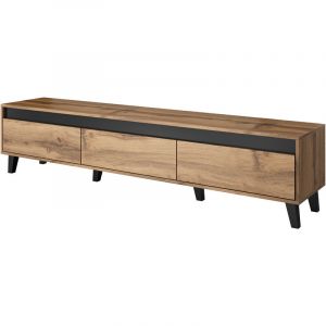 Meuble TV en bois m&eacute;lamin&eacute; de couleur ch&ecirc;ne wotan et gris anthracite Nord Bim Furniture