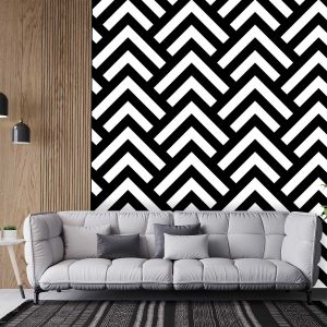 Hexoa Papier peint graphique zig zag retro - Noir et blanc