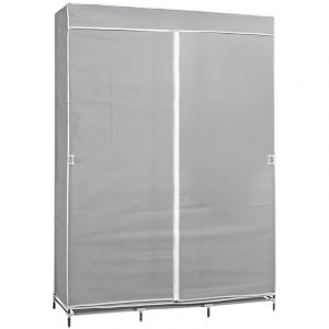 O91 - Triple armoire en tissu avec rideaux coulissants Blanc/Gris 118x45x169cm