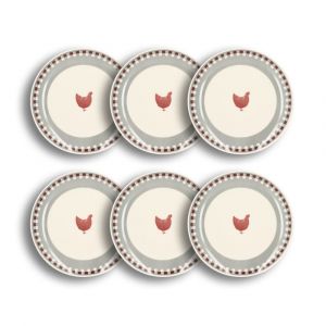 Novastyl Lot de 6 assiettes plates en grès 26cm avec dessin de poule