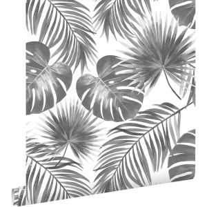 Estahome - Papier peint feuilles tropicales - 0,53 x 10,05 m de noir et blanc