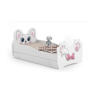 Lit simple enfant PINK CAT 160 + tiroir de rangement avec matelas