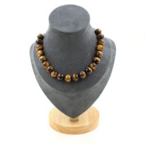 Collier 20 perles Oeil de Tigre 10 mm cha&icirc;ne inox - A Bijoux