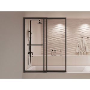 Pare baignoire coulissant noir mat avec porte serviette - 100x140 cm - WAIMEA