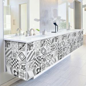 Ambiance-sticker - Sticker Mural Carrelage adh&eacute;sif Cuisine Salle de Bain - 60 stickers carreaux de ciment meuble campos - 60stickers10x10cm