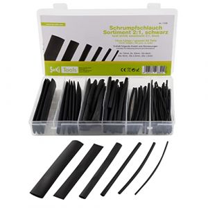 Seki 17408 Assortiment de gaines thermorétractables noires 2:1 de couleur noire 80 pièces en 6 tailles (30 x 1, 10 x 2,5 mm, 20 x 4 mm, 10 x 6 mm, 6 x 10 mm, 4 x 13 mm) de long chacune, 10 cm de long
