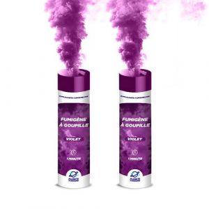 PLANETE FUMIGENE Lot de 2 Fumigènes a Main 1 MINUTE couleur Violet - Déclenchement à Goupille, durée 60 secondes, fumigene couleur à tenir en Main - fumigene a main - Catégorie F1 -