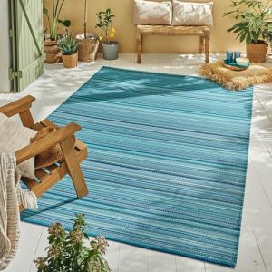 Nazar Tapis ext&eacute;rieur r&eacute;versible motif rayure d&eacute;grad&eacute;e - Bleu - 150x220 cm