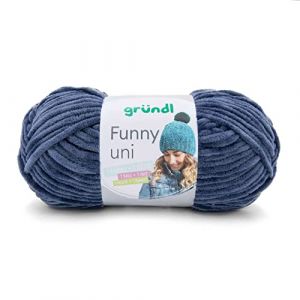 Gr&uuml;ndl Funny Uni Fil &agrave; tricoter et crochet (fil chenille velout&eacute; 100% polyester, 100 g/120 m, aiguilles 5-6, 1 x 100 g) - Jeans