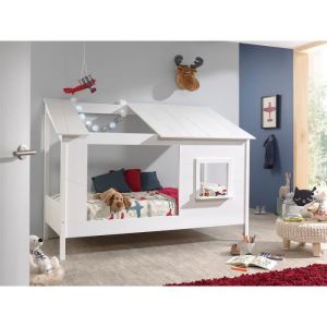 Vipack Furniture Lit Cabane 90x200 toit semi-ouvert et fenêtre Sommier inclus HouseBed - Blanc