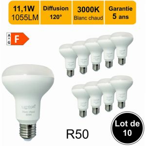 Lutèce Lot de 10 ampoules LED E27 R80 11,1W (équiv. 75W) 1055Lm 3000K