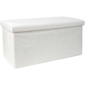Home Deco Factory - Coffre banc pliable bouclette blanc - 76x38x38 cm