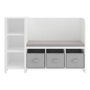 &Eacute;tag&egrave;re design intemporel salon chambre meuble de rangement enfant avec banc H&oslash;ylandet 76 x 112 x 40 cm blanc gris