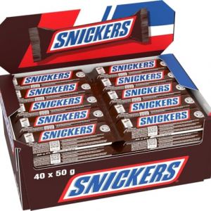 Snickers Barre Chocolat au Lait, Cacahu&egrave;tes & Caramel - Grand format - 40 barres chocolat&eacute;es individuelles de 50g - 2kg