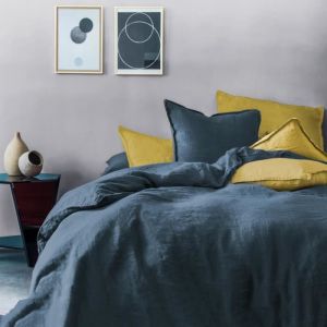 Matt & Rose Housse de couette unie, LIN LAVÉ Bleu marine. Taille : 240x220 cm