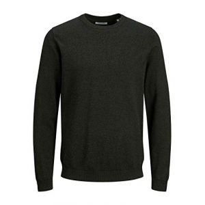 Jack & Jones JJEBASIC Knit Crew Neck Noos Pullover, Forest Night/Detail:Twisted with Black, M Homme