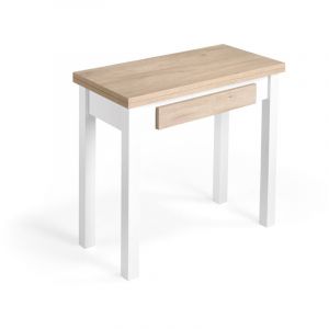 Table de cuisine extensible, modèle liv, en mélamine et métal, 77x80x40 cm, chêne et blanc - Herdasa