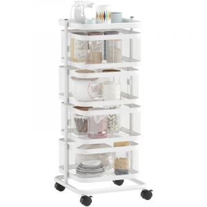 Homcom Resserre &agrave; l&eacute;gumes - 4 paniers rotatifs sur roues - plateau - &eacute;tag&egrave;re en fil d'acier - 33x33x77cm - blanc