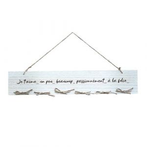 Suspension Pancarte Bois N?Uds Jute 60x11cm Blanc Neuf