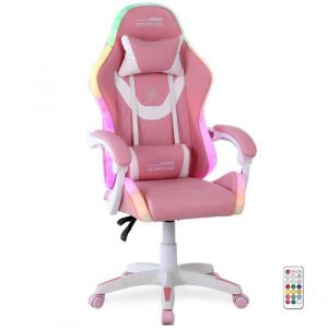 Amstrad Fauteuil gaming AMS-LED-SAKURA - simili cuir rose et blanc - Eclairage LED 366 effets - Télécommande