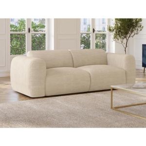 Canapé fixe velours 3 places beige