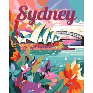 Figured'Art Peinture par Numéro Adulte Affiche de voyage Sydney - Activité Manuelle Kit de Loisir Créatif DIY Numéro d'Art Complet - 40x50cm sans châssis en bois