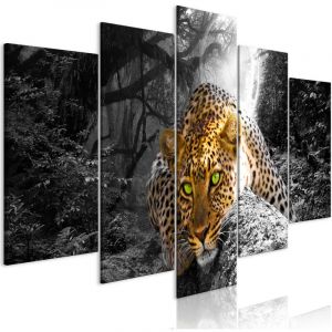 Artgeist Tableau - Leopard Lying (5 Parts) Wide Grey - 200x100