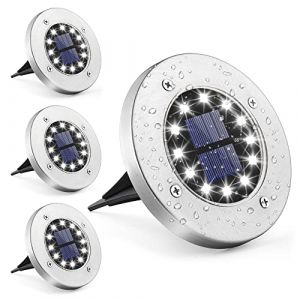 GIGALUMI Lumière Solaire Extérieur 12 LEDs 4 pièces Lampes Solaires au Sol Lampes de Jardin Blanches Acier inoxydable étanche pour l'extérieur, jardin, terrasse, pelouse, cour, passerelle