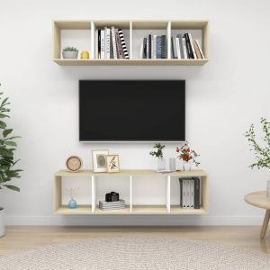 Image de VidaXL Meubles TV muraux 2 pcs Blanc et ch&ecirc;ne sonoma Agglom&eacute;r&eacute;