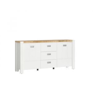 Image de Hucoco KELTA Commode style scandinave salo hambre 160x80 5x41 5 2 portes+3 tiroirs Meuble de chambre Blanc