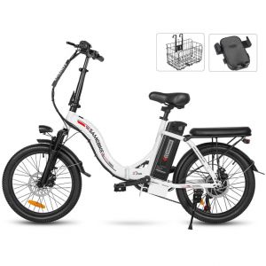 V&eacute;lo &eacute;lectrique SAMEBIKE CY20 FT - moteur 350W batterie 36V13AH autonomie 35KM autonomie freins &agrave; disque m&eacute;caniques - Blanc