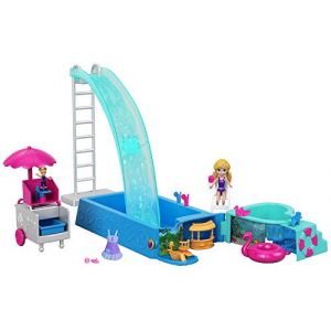 Mattel POLLY POCKET - La Piscine Toboggan - Inclut 2 figurines de 7 et 2,5 cm, un v&eacute;hicule transformable et des accessoires