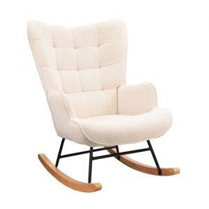 Fauteuil &agrave; bascule, fauteuil rembourr&eacute; avec pieds en bois pour salon et chambre,68X92X75cm,beige