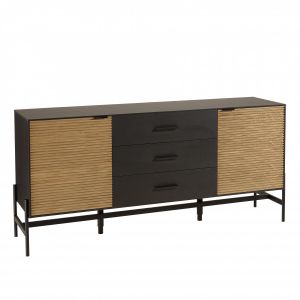 Macabane Buffet marron et noir 3 tiroirs 2 portes Pin pieds métal noir